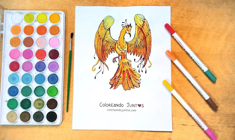 Dessin d'un phénix colorié par Colorions Ensemble