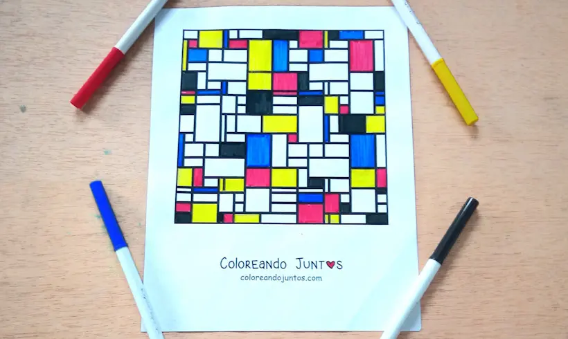 Dessin de Piet Mondrian colorié par Colorions Ensemble