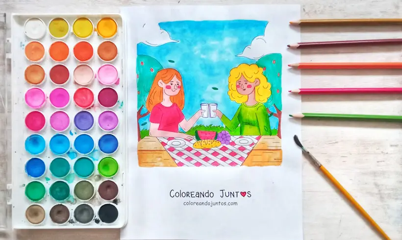 Dessin d’un pique-nique colorié par Colorions Ensemble