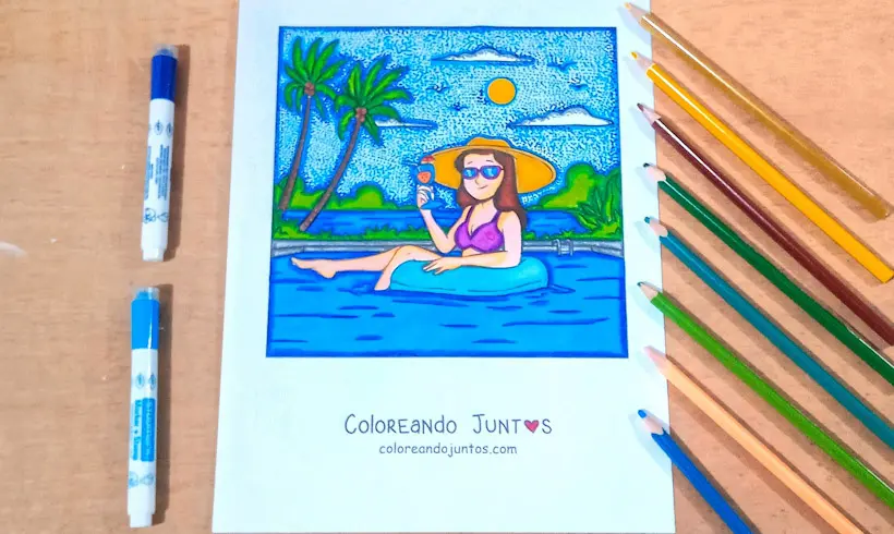 Dessin d'une piscine colorié par Colorions Ensemble