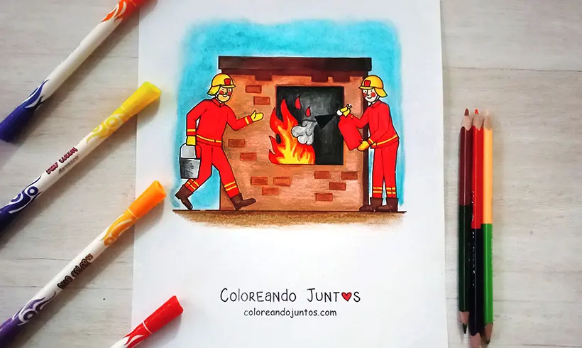 Dessin de pompiers colorié par Colorions Ensemble