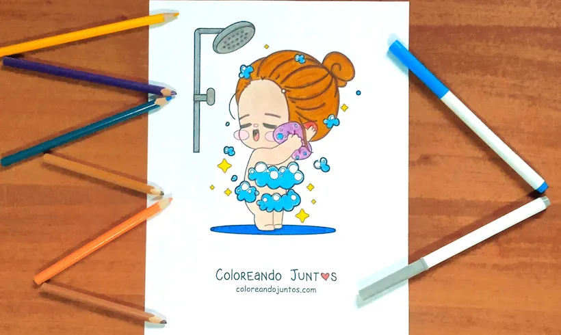 Dessin d’une fille prenant un bain colorié par Colorions Ensemble