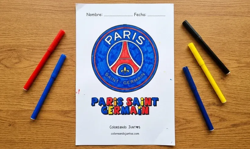 Dessin du blason du PSG colorié aux feutres