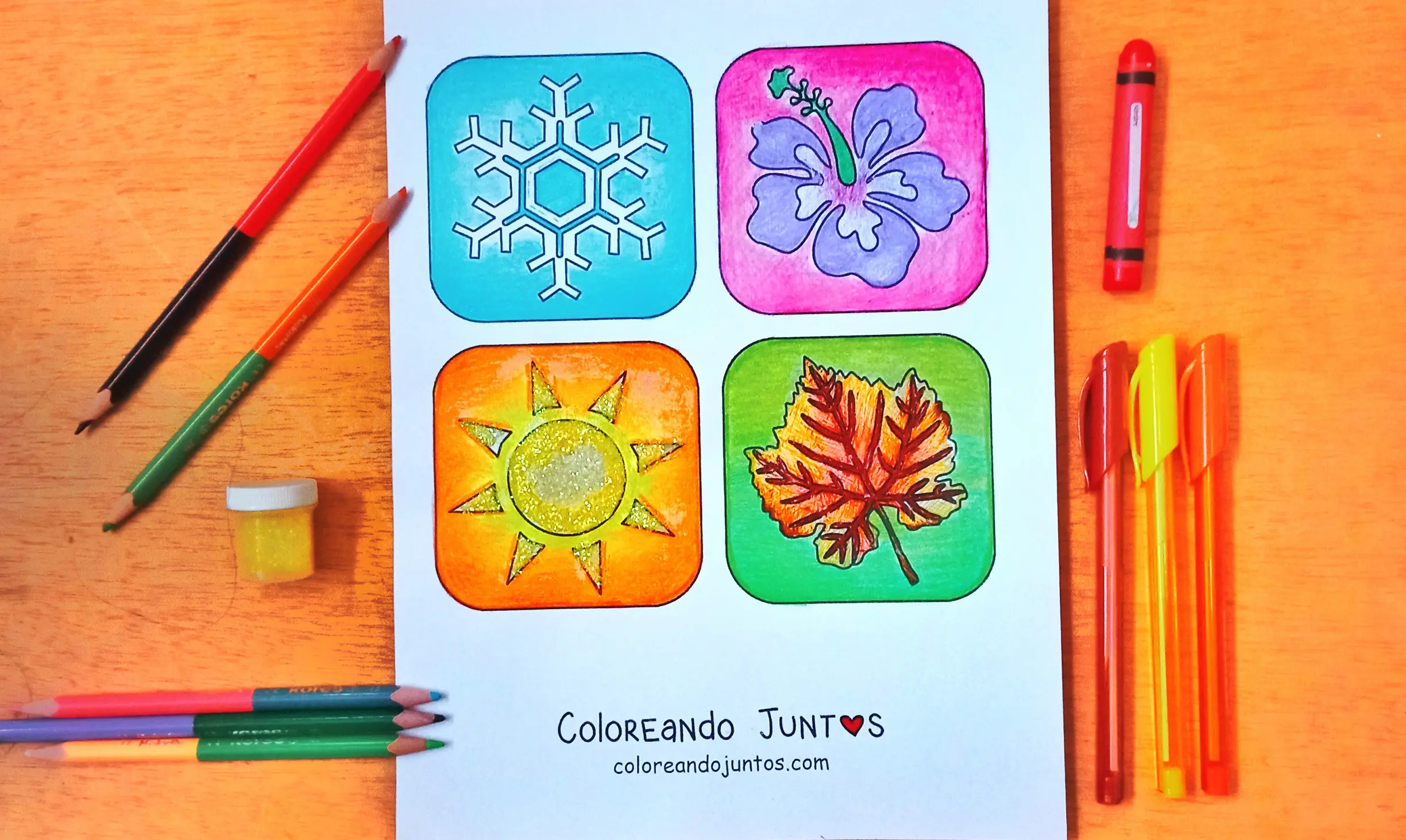 Dessin des quatre saisons colorié par Colorions Ensemble