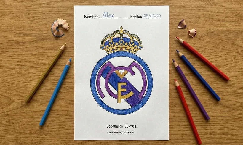 Blason du Real Madrid colorié aux crayons de couleur