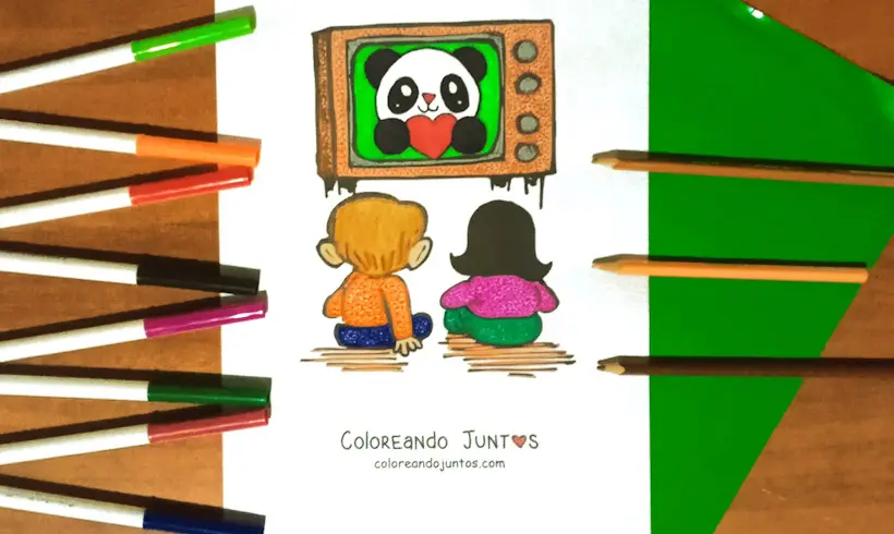 Dessin d’enfants qui regardent la télévision colorié par Colorions Ensemble