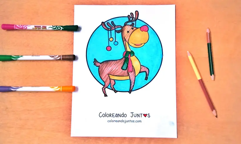Dessin de renne de Noël colorié par Colorions Ensemble