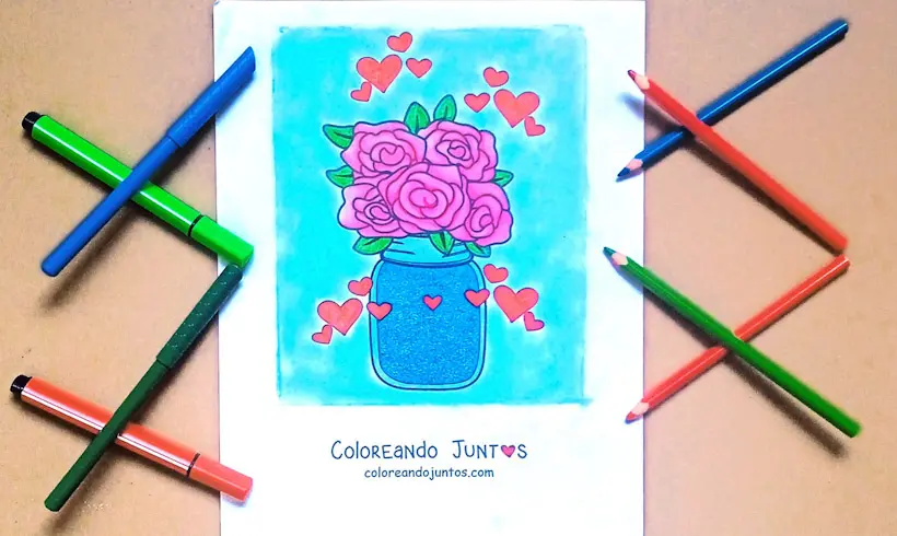 Dessin de roses et de cœurs colorié par Colorions Ensemble