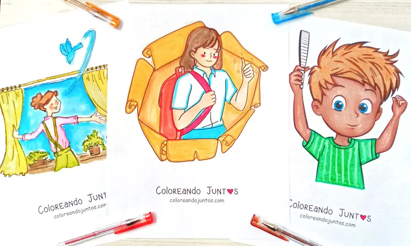 Dessins de routines quotidiennes coloriés par Colorions Ensemble