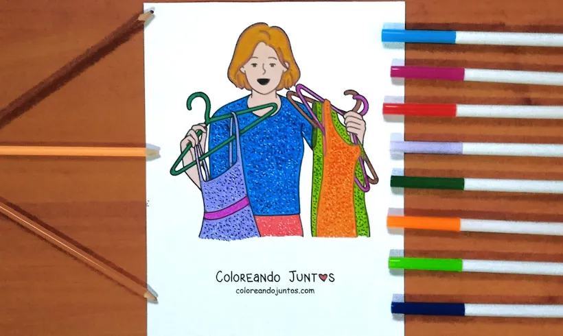 Dessin d'une femme avec des robes colorié par Colorions Ensemble