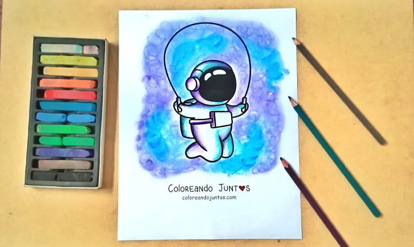Dessin d’astronaute sautant à la corde colorié par Colorions Ensemble
