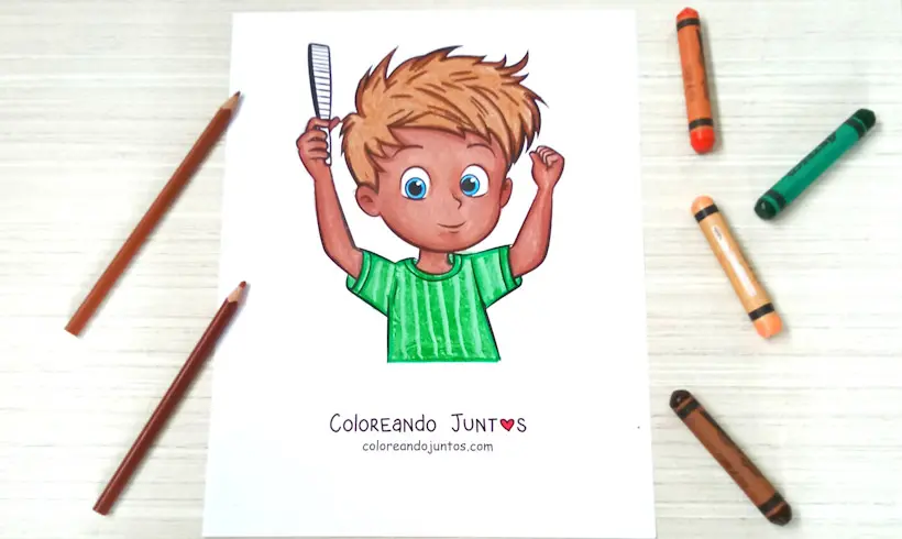 Dessin d'un garçon se coiffant les cheveux colorié par Colorions Ensemble