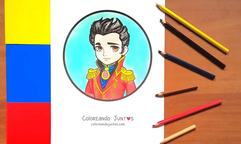 Dessin de Simón Bolívar colorié par Colorions Ensemble