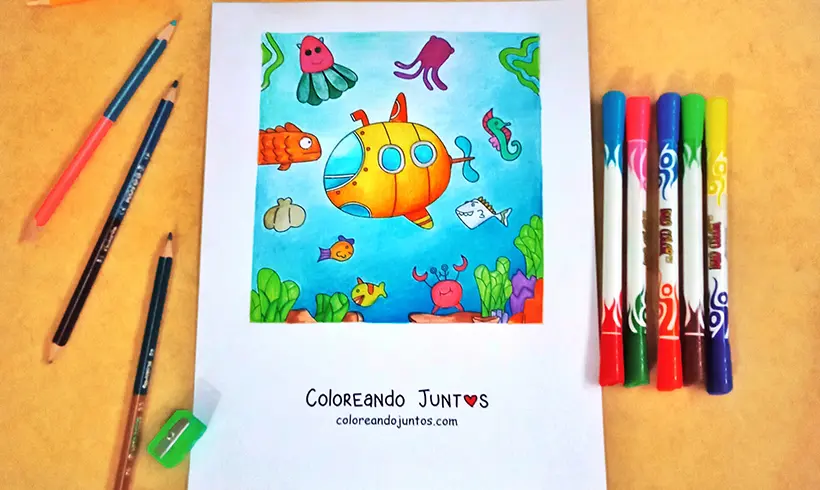Coloriage de sous-marin colorié par Colorions Ensemble