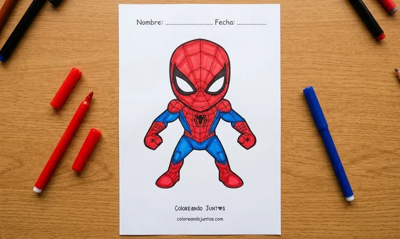 Dessin de Spider-Man debout colorié aux feutres