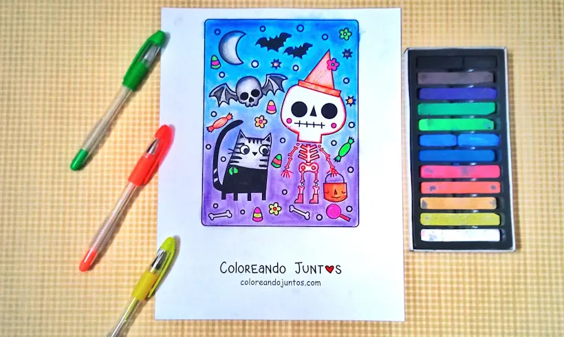 Dessin de squelettes d’Halloween coloriés par Colorions Ensemble