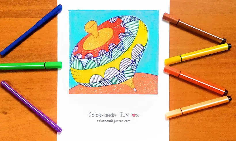 Dessin de toupie colorié par Colorions Ensemble