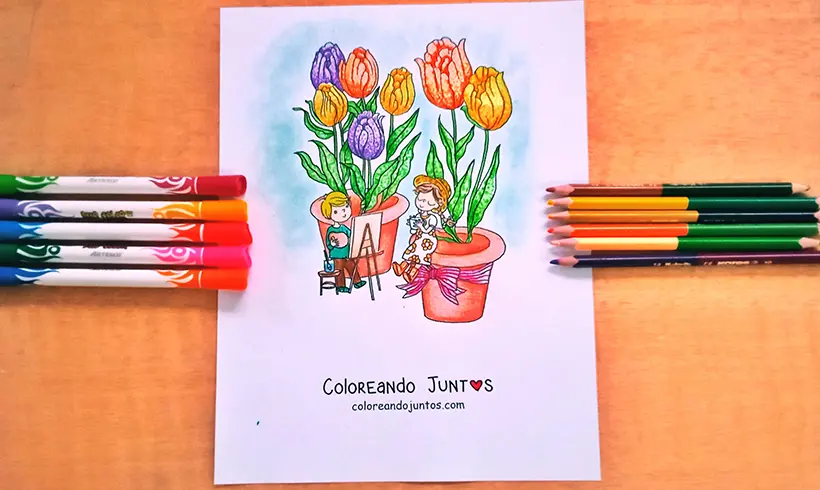 Dessin de tulipe colorié par Colorions Ensemble