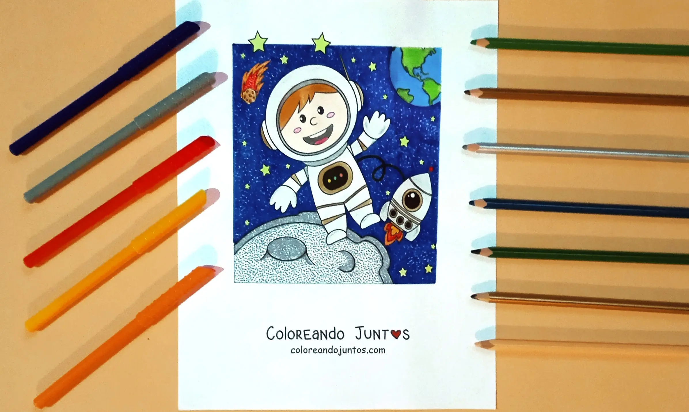 Dessin de l'Univers kawaii colorié par Colorions Ensemble
