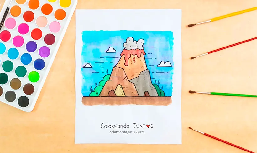 Dessin de volcan colorié par Colorions Ensemble