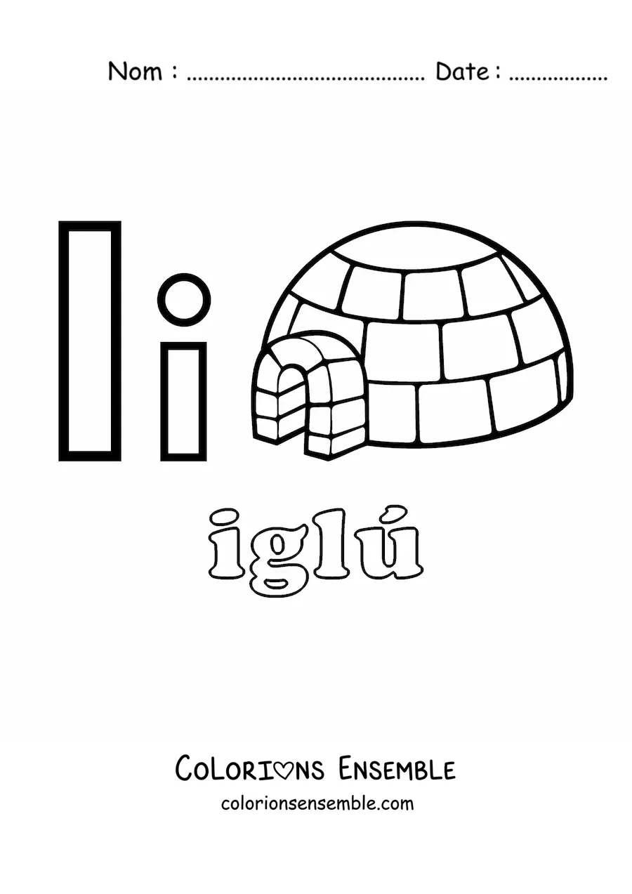 Image à colorier de la lettre I comme igloo