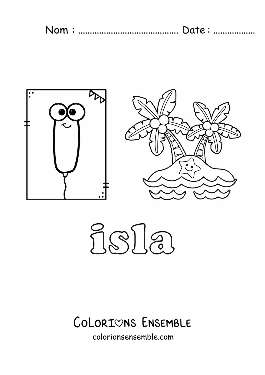 Image à colorier de la lettre I comme île