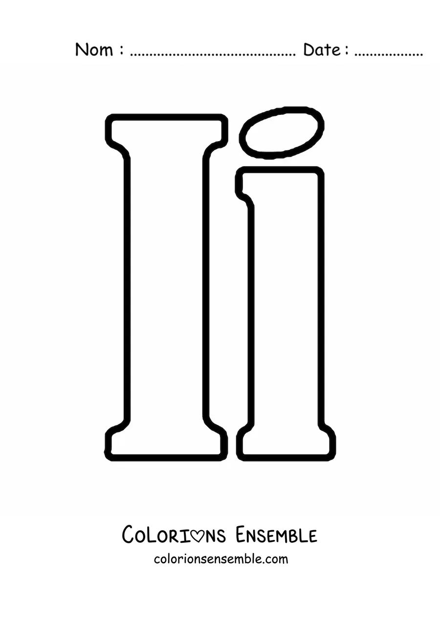 Image à colorier d'une grande lettre I majuscule et minuscule