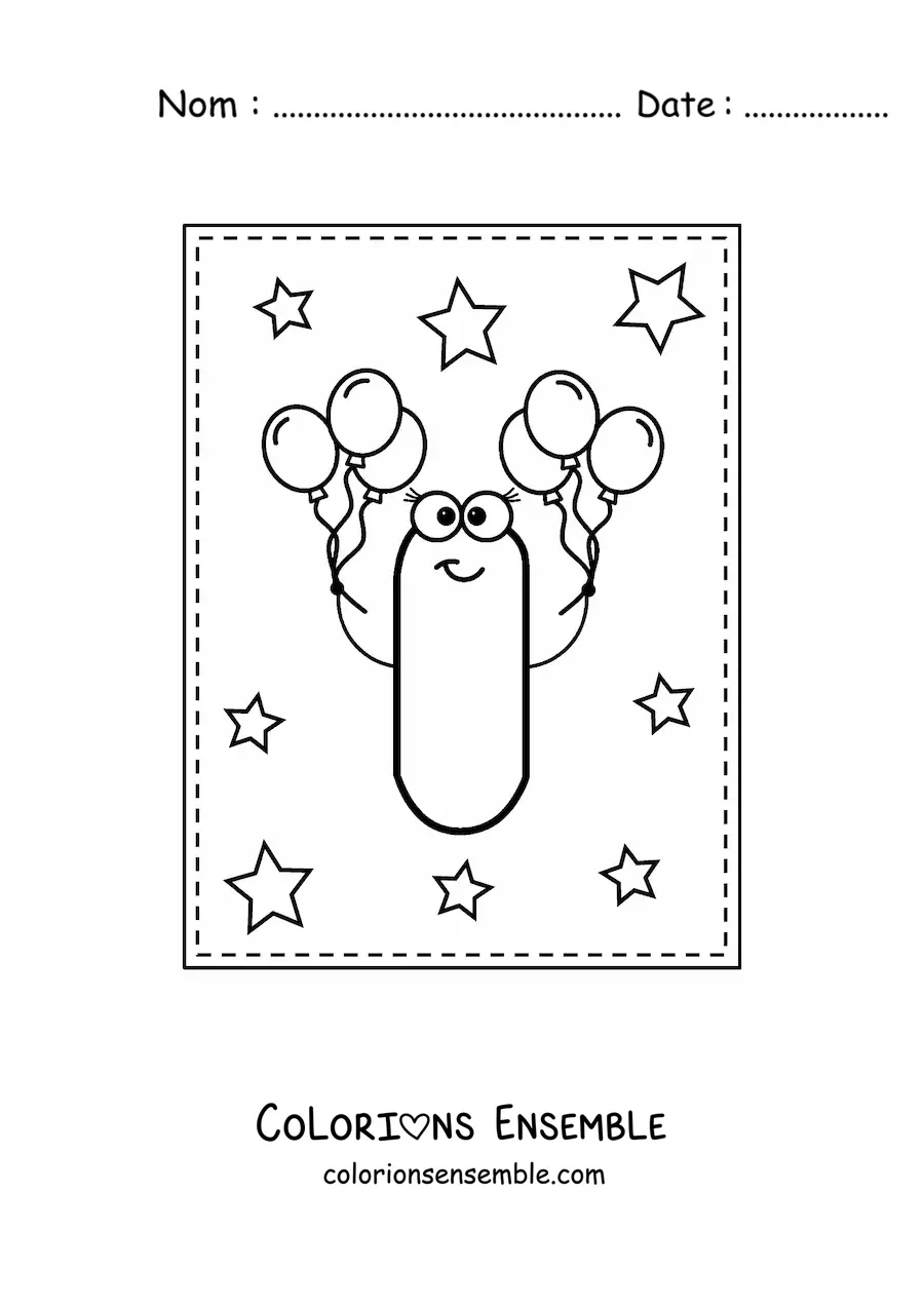 Image à colorier de la lettre I majuscule animée avec des ballons