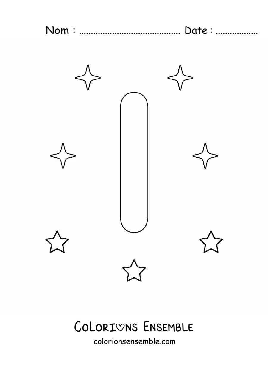 Image à colorier d'une lettre I majuscule avec des étoiles