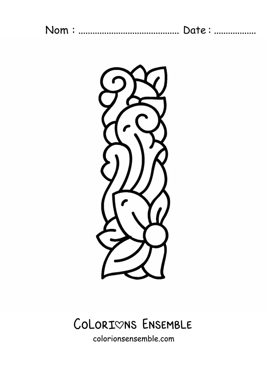 Image à colorier d'une lettre I majuscule décorée