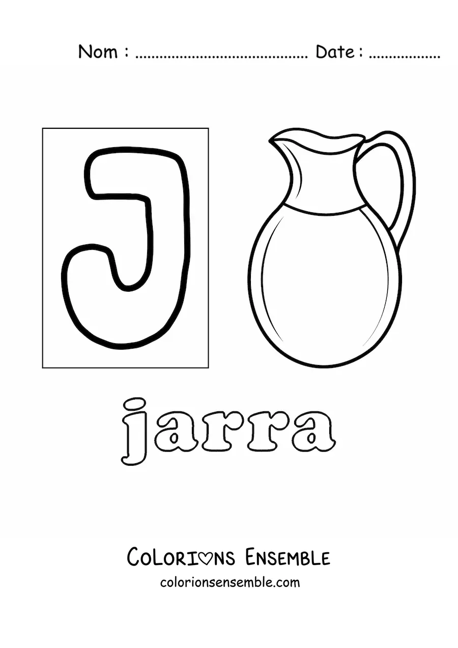 Image à colorier de la lettre J comme jarre