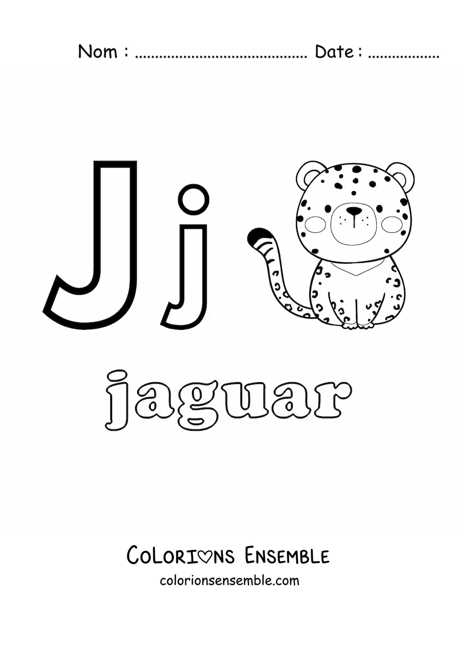 Image à colorier de la lettre J comme jaguar