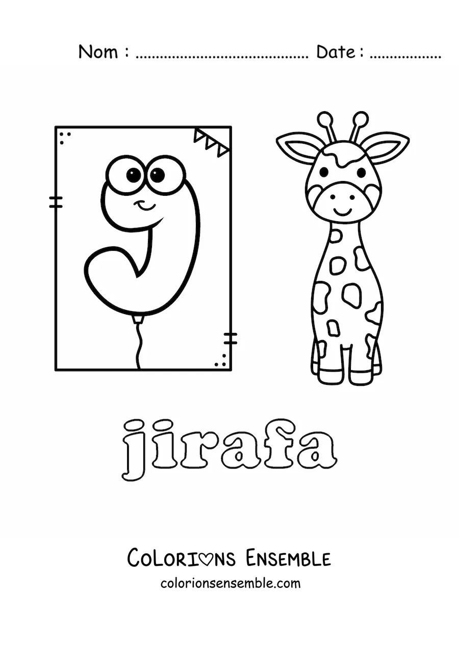 Image à colorier de la lettre J comme girafe