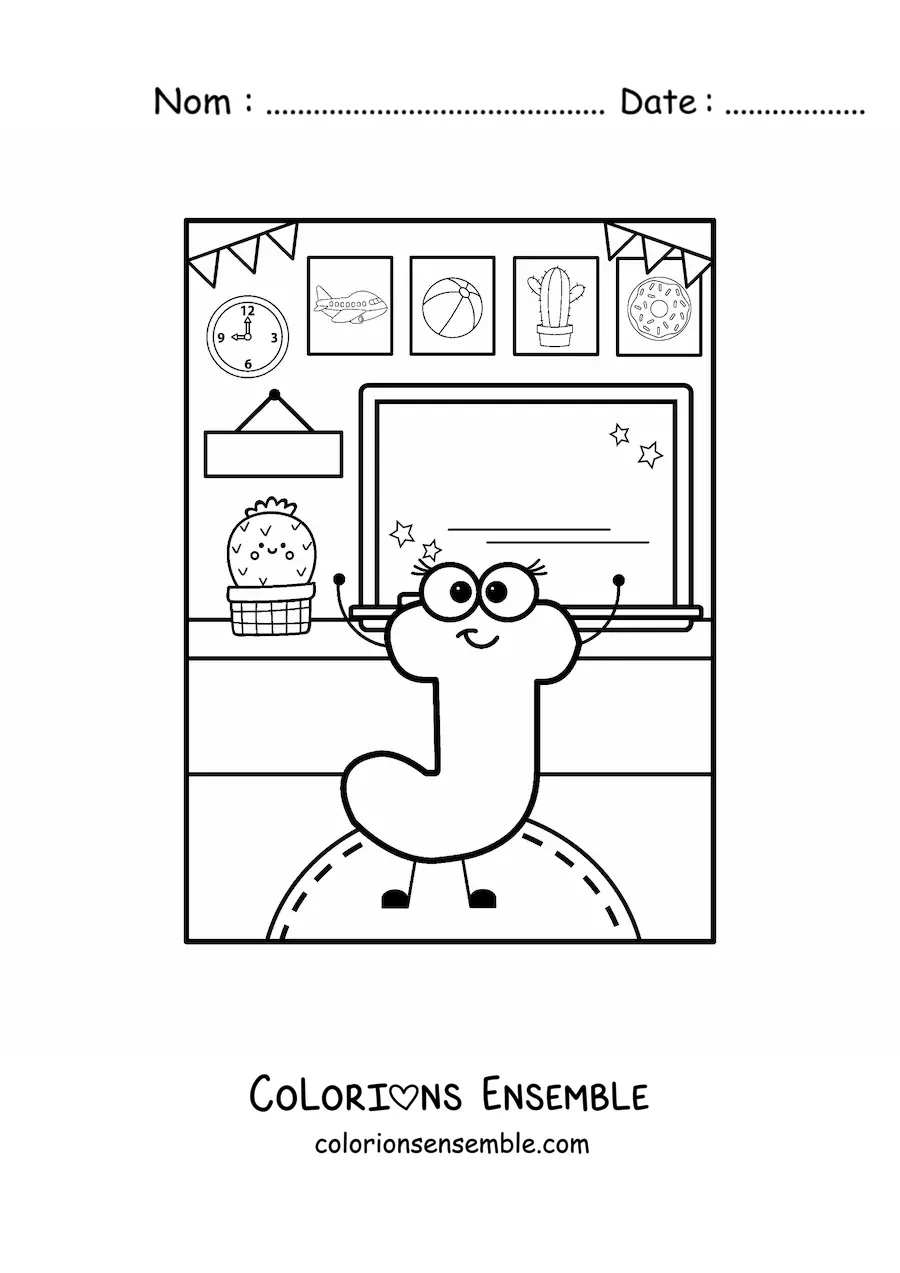 Image à colorier de la lettre J animée à l'école