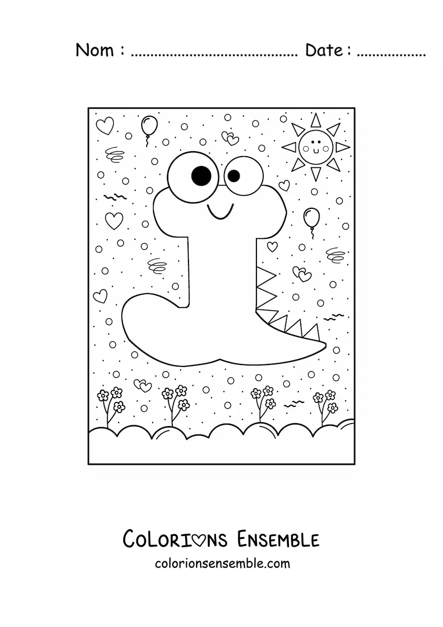 Image à colorier de la lettre J animée en forme de monstre de dessin animé