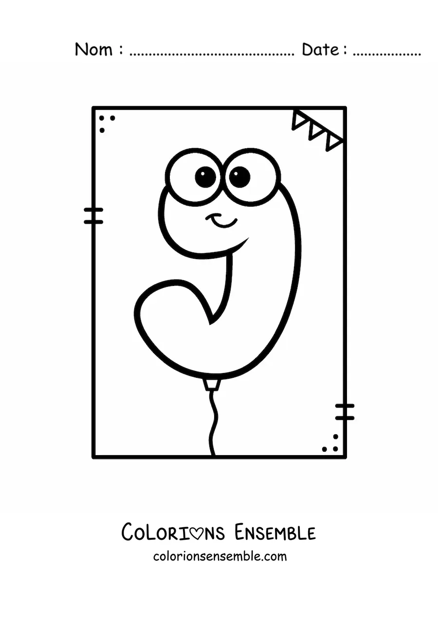 Image à colorier de la lettre J animée en forme de ballon