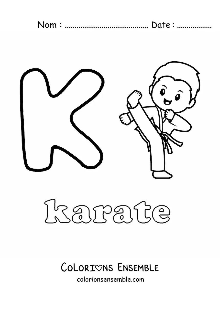 Image à colorier de la lettre K comme karaté