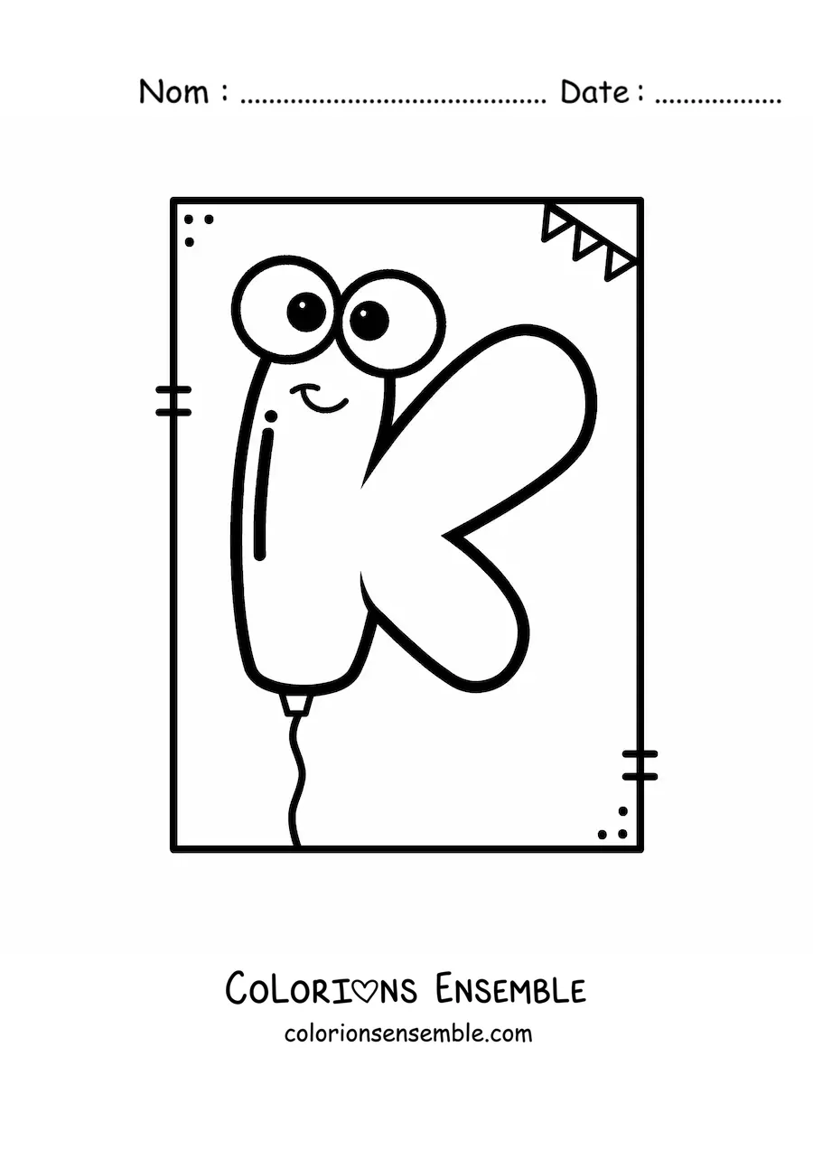 Image à colorier de la lettre K animée en forme de ballon