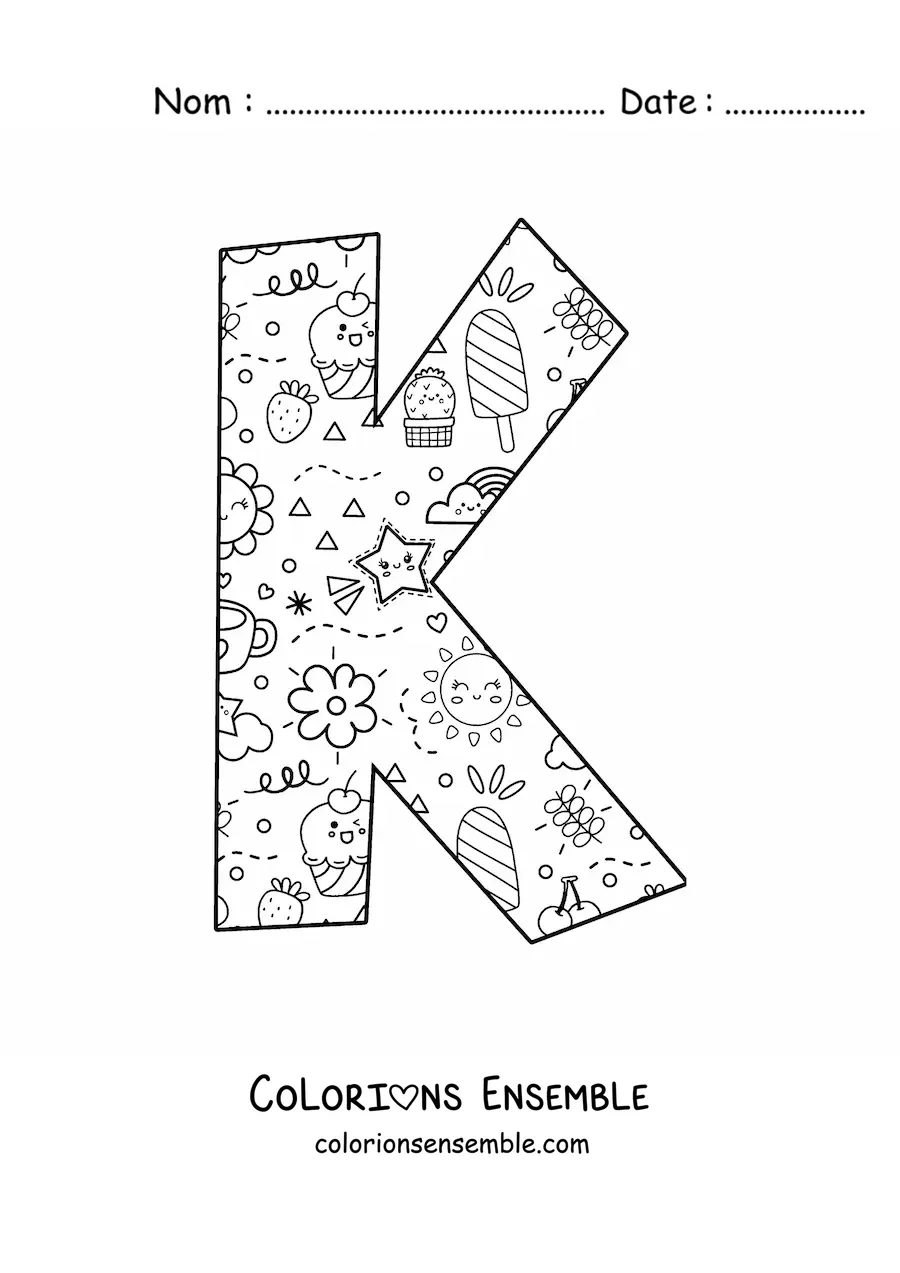 Image à colorier de la lettre K en dessin animé