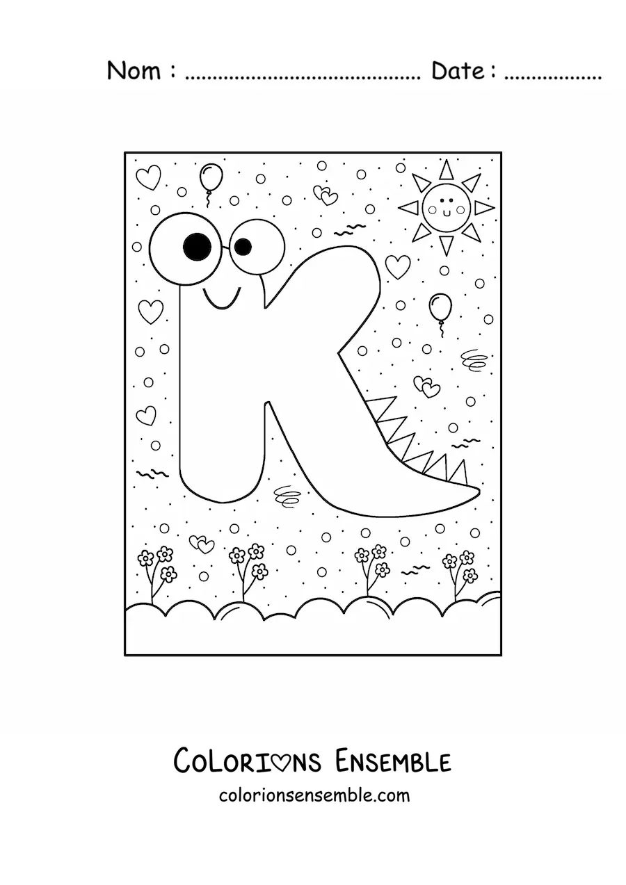 Image à colorier de la lettre K animée en forme de monstre de dessin animé