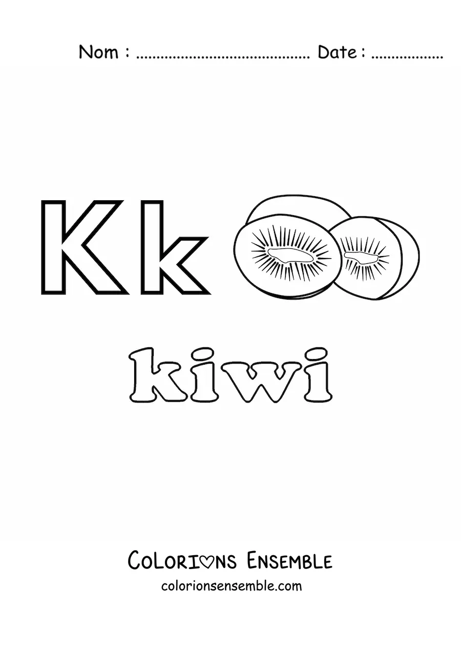 Image à colorier de la lettre K comme kiwi