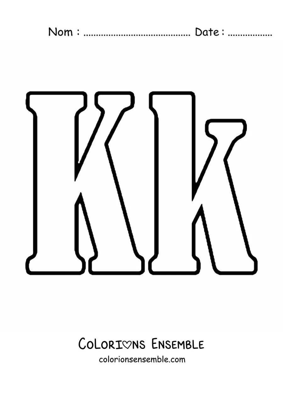 Image à colorier d'une grande lettre K majuscule et minuscule