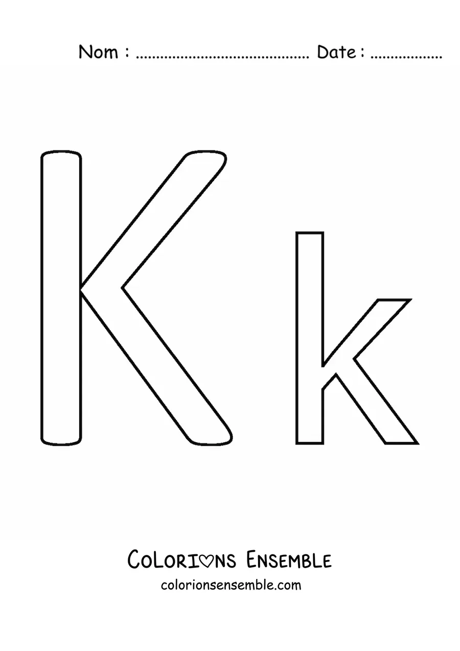 Image à colorier d'une lettre K majuscule et minuscule, facile