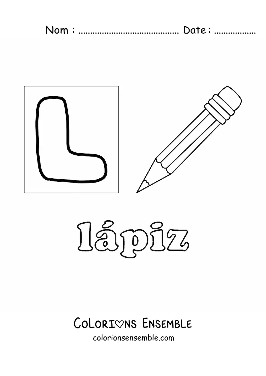 Image à colorier de la lettre L comme crayon