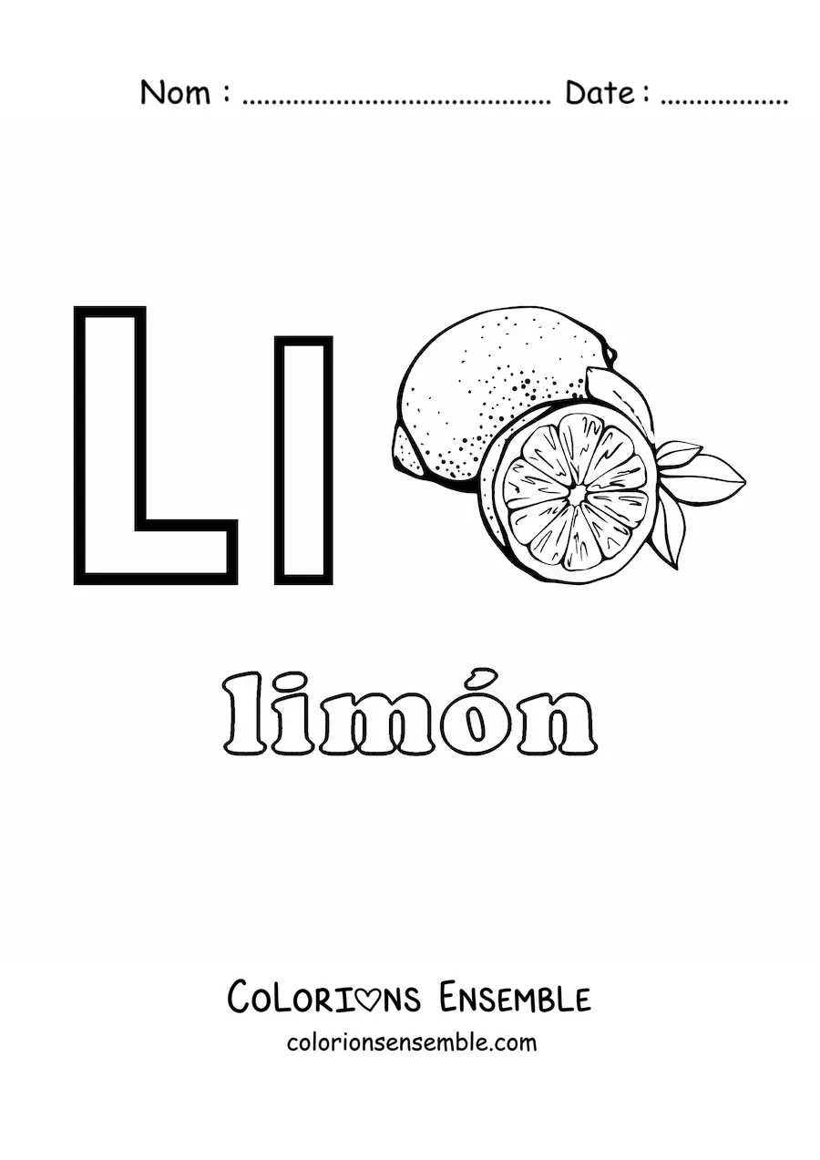 Image à colorier de la lettre L comme citron