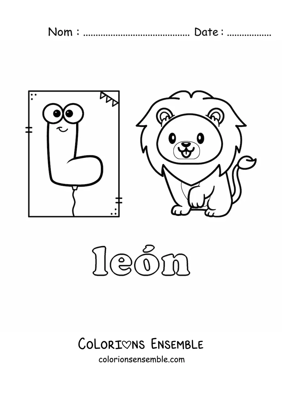 Image à colorier de la lettre L comme lion