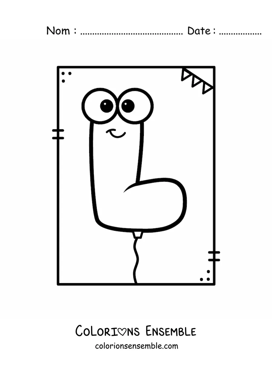 Image à colorier de la lettre L animée en forme de ballon