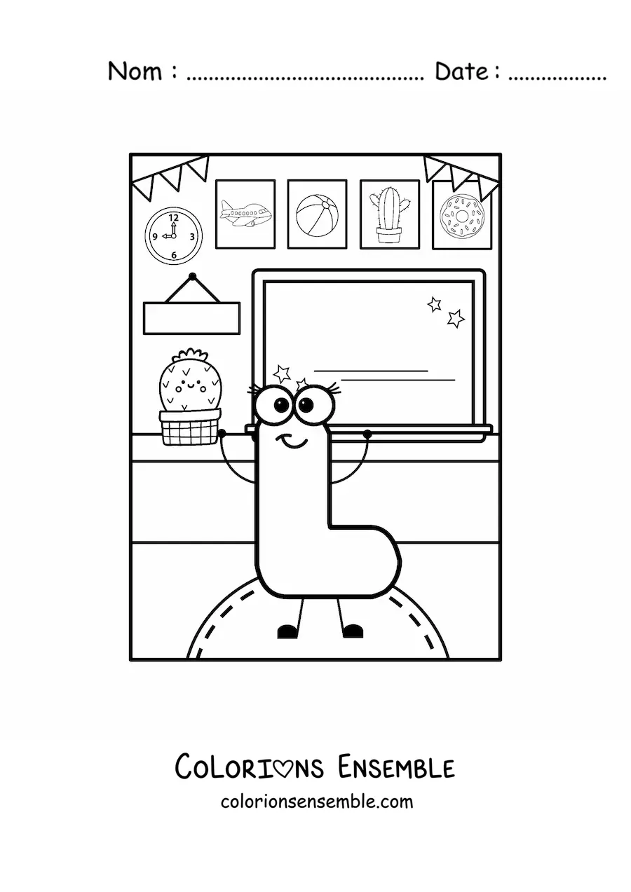 Image à colorier de la lettre L animée à l’école