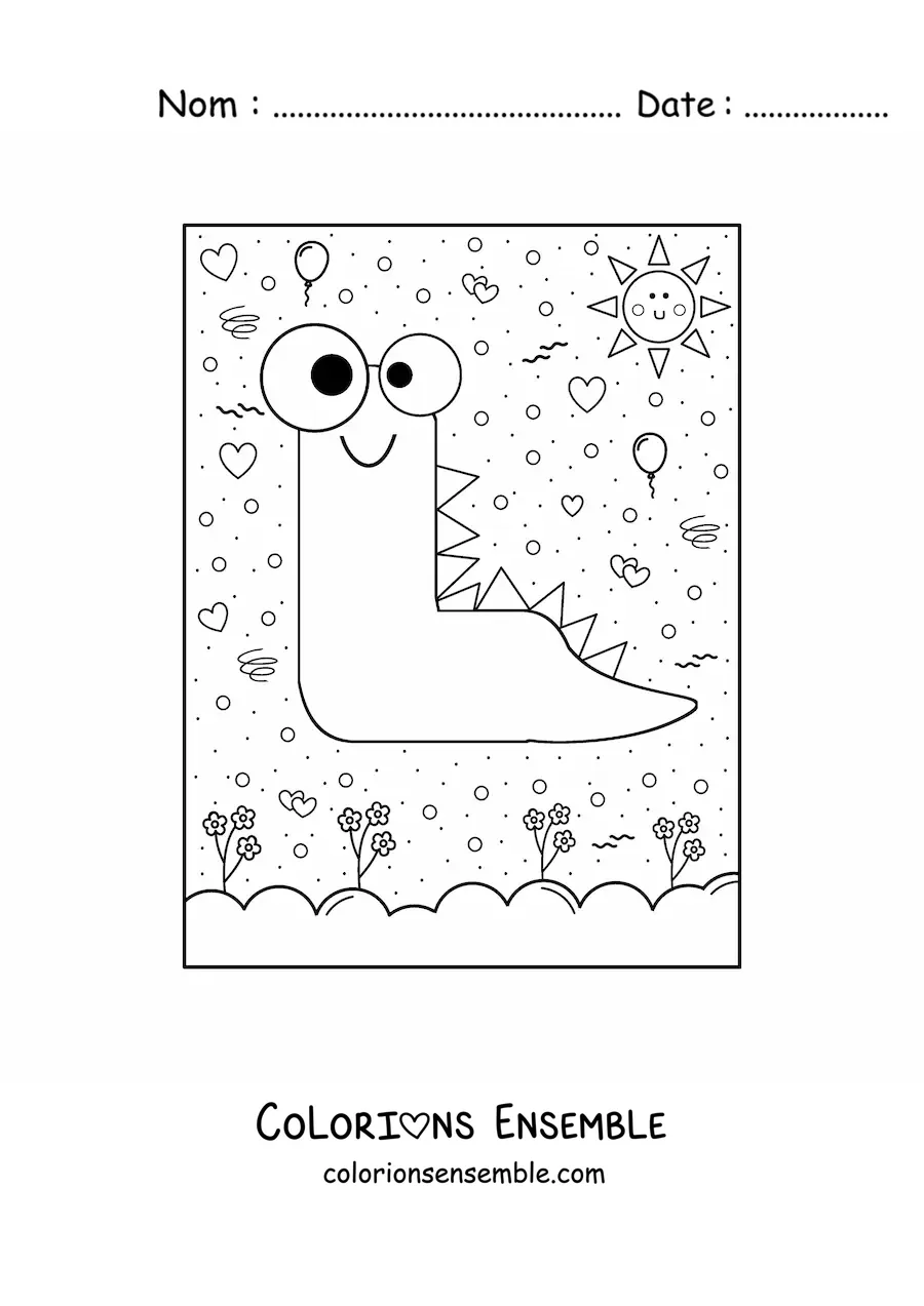Image à colorier de la lettre L animée en forme de monstre de dessin animé