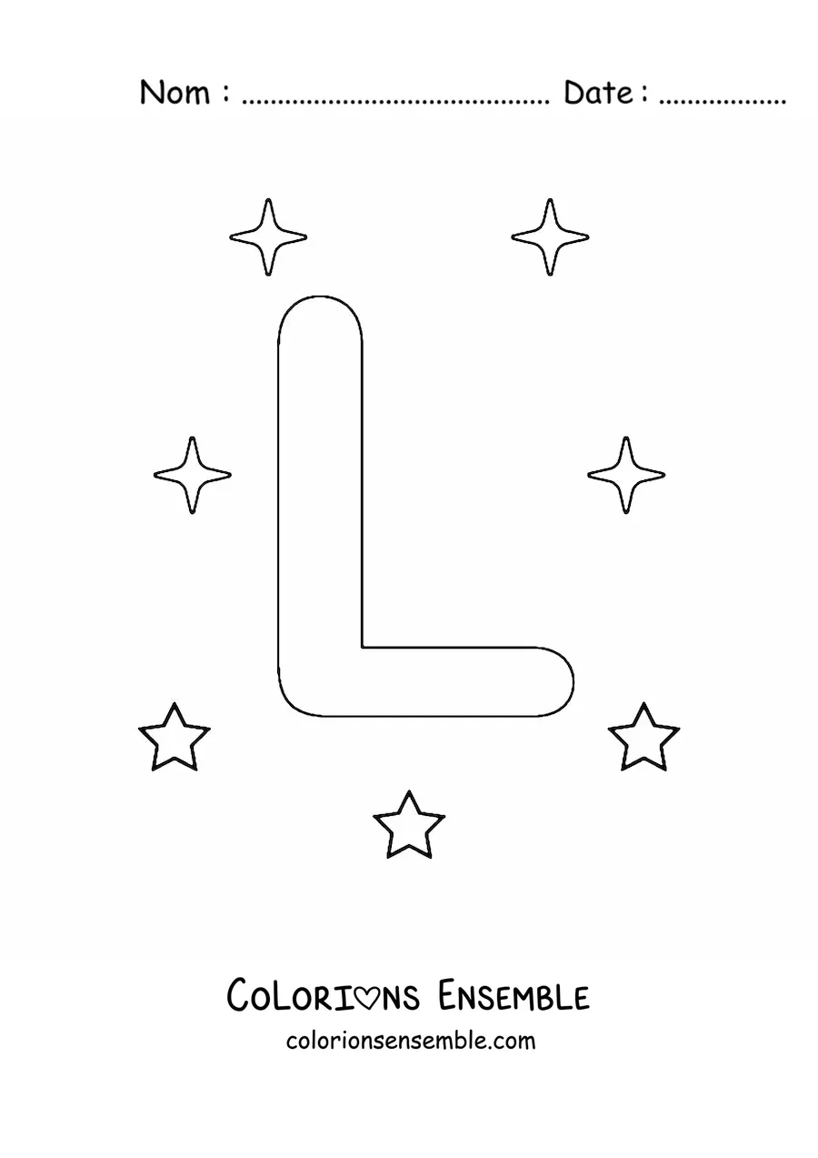 Image à colorier de la lettre L majuscule avec des étoiles